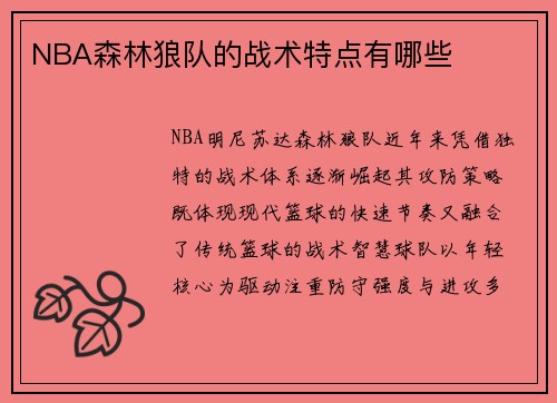 NBA森林狼队的战术特点有哪些