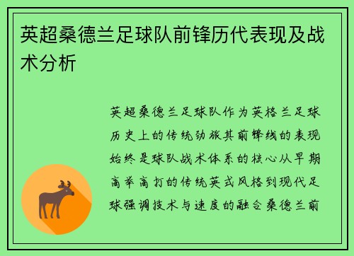 英超桑德兰足球队前锋历代表现及战术分析